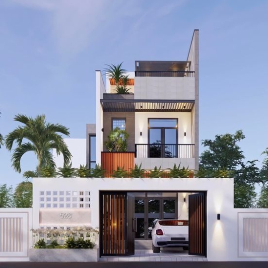 Thiết Kế Nhà Phố Mái Tum